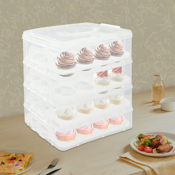 Cupcake Holder, 4-Tiers Cupcake Carrier Rectangular 13.98*10.04*15.55in