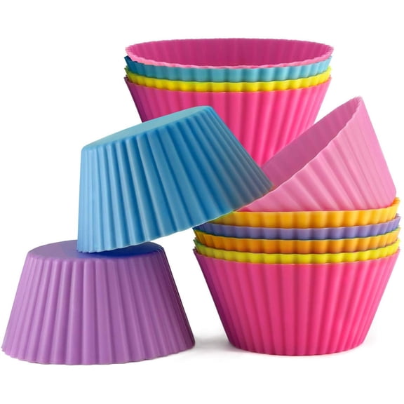Cupcake Holder Silicone Muffin Cups Cake Molds 12 Stand Alone Reusable Flexible Non-Stick Baking Liners Standard Size Oven, Dishwasher, Freezer, and Microwave Safe 6 Vibrant Colors 2 of Each