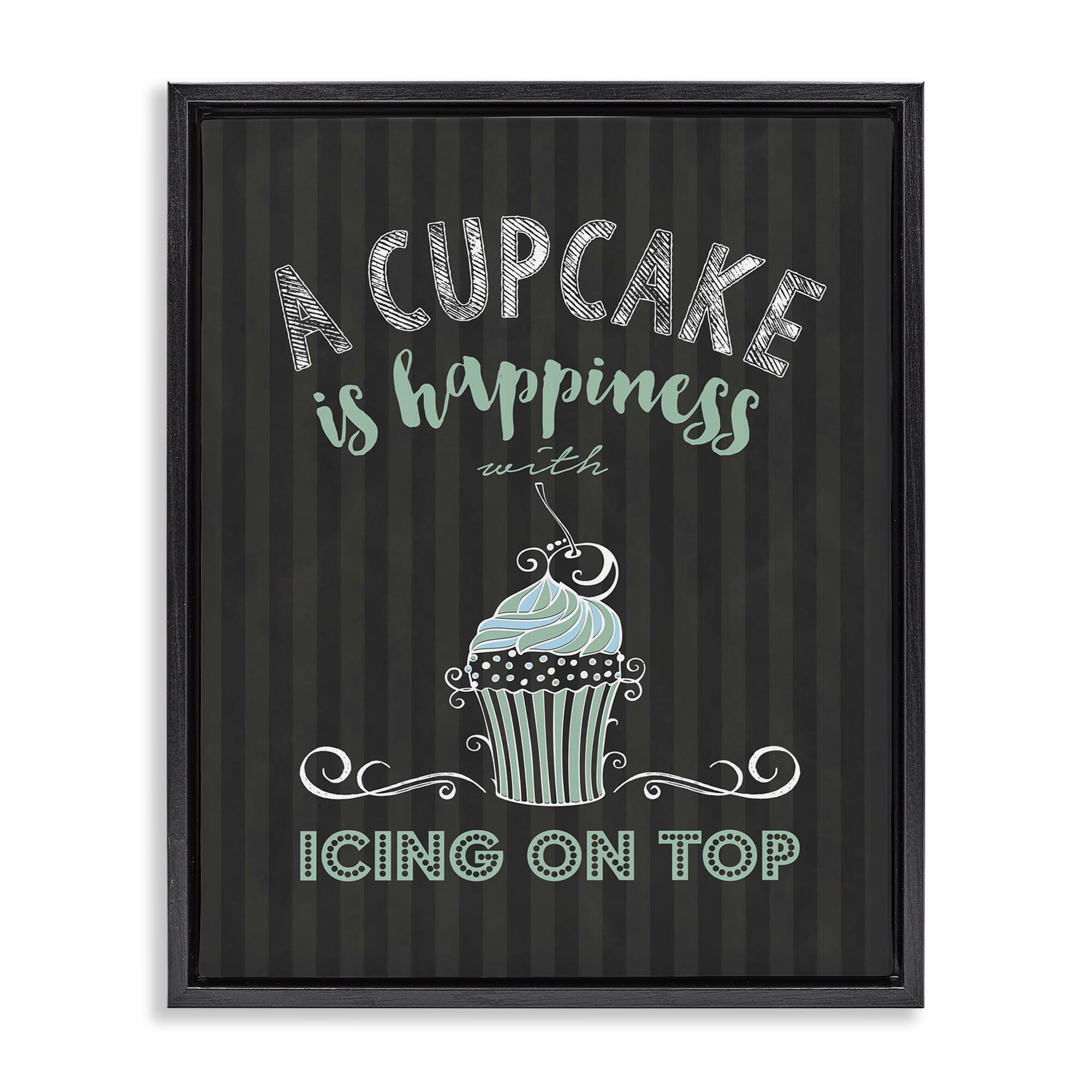 Cupcake Is Happiness with Icing Black Framed Floater Canvas Wall Art, design by Lettered and Lined