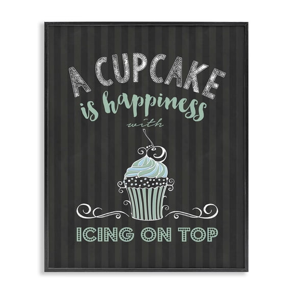 Cupcake Is Happiness with Icing Black Framed Giclee Art, design by Lettered and Lined