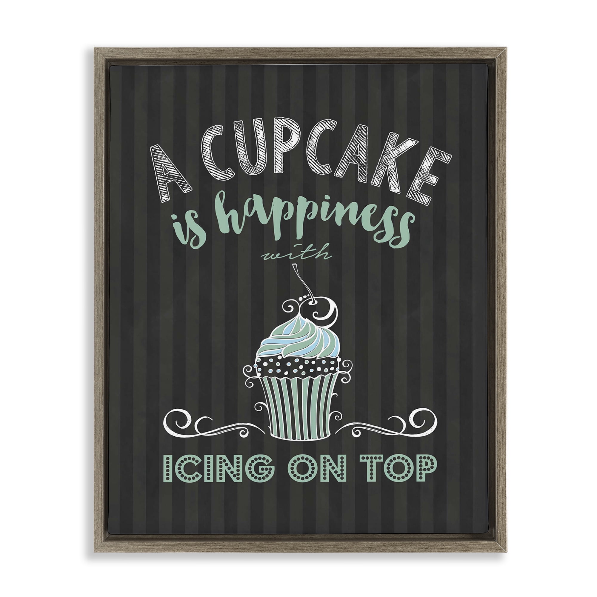 Cupcake Is Happiness with Icing Brown Framed Floater Canvas Wall Art, design by Lettered and Lined