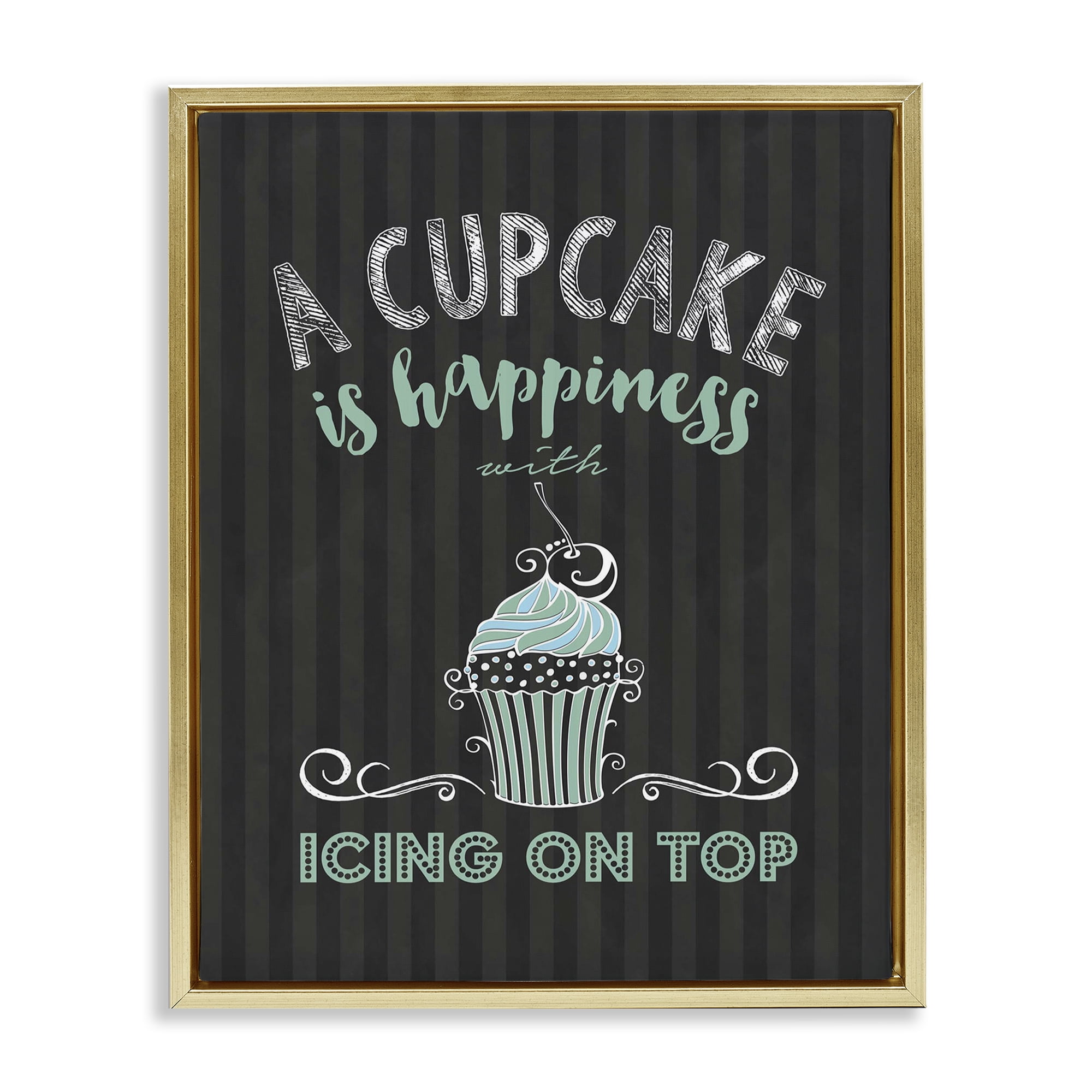 Cupcake Is Happiness with Icing Gold Framed Floater Canvas Wall Art, design by Lettered and Lined