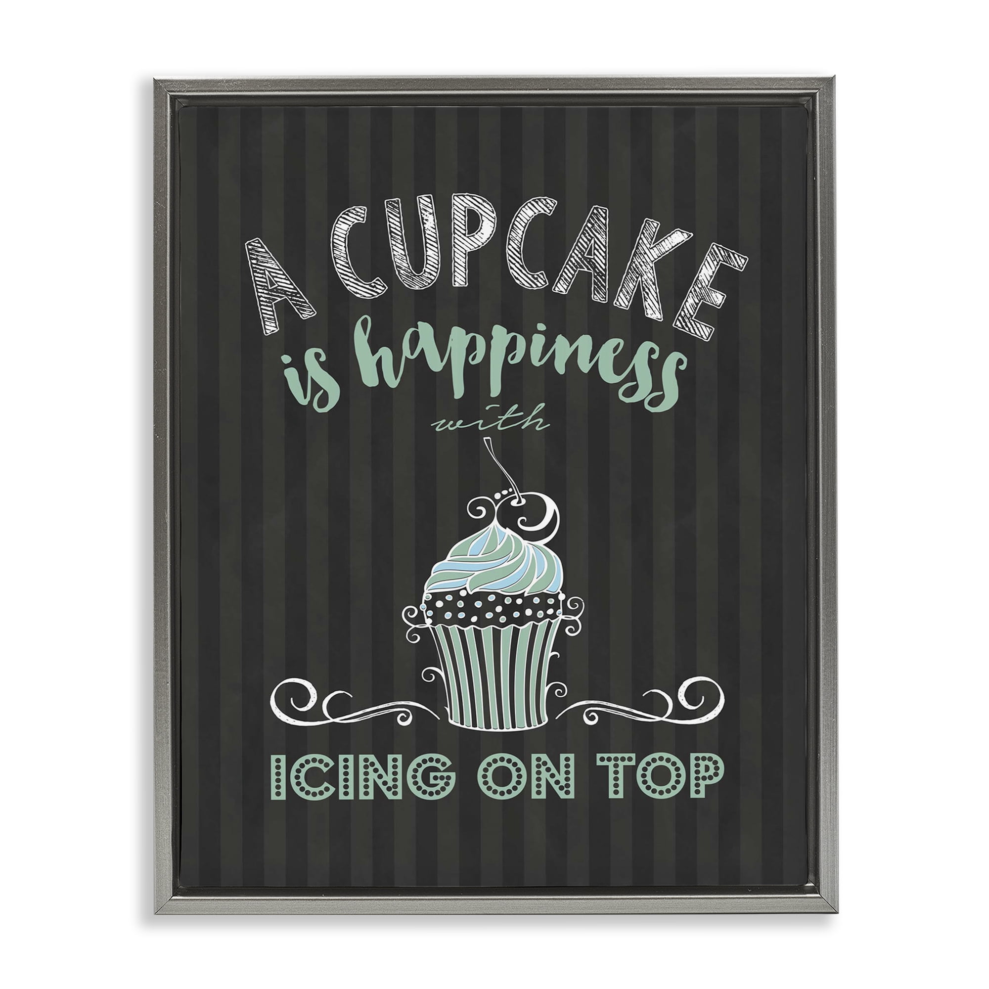 Cupcake Is Happiness with Icing Gray Framed Floater Canvas Wall Art, design by Lettered and Lined