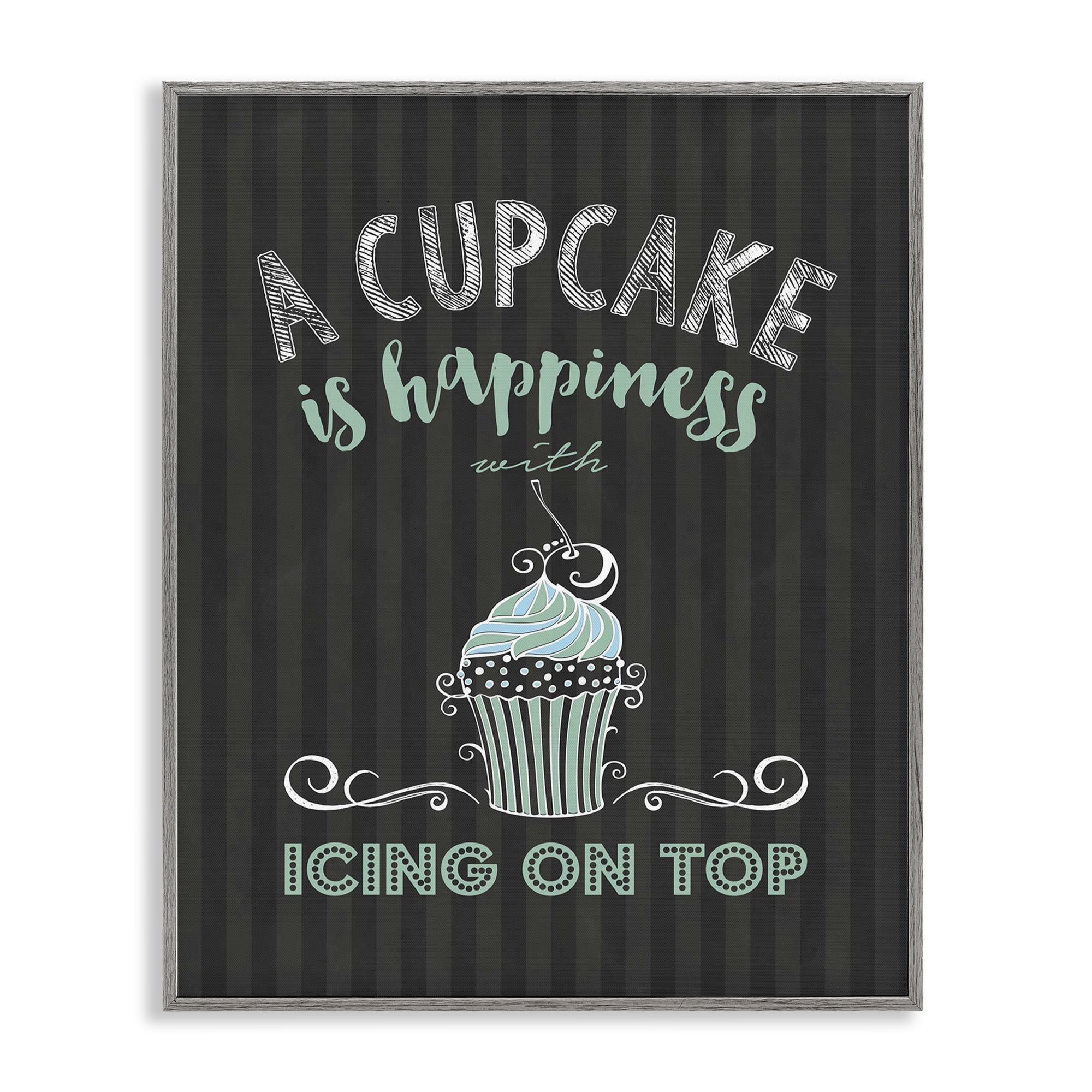 Cupcake Is Happiness with Icing Gray Framed Giclee Art, design by Lettered and Lined