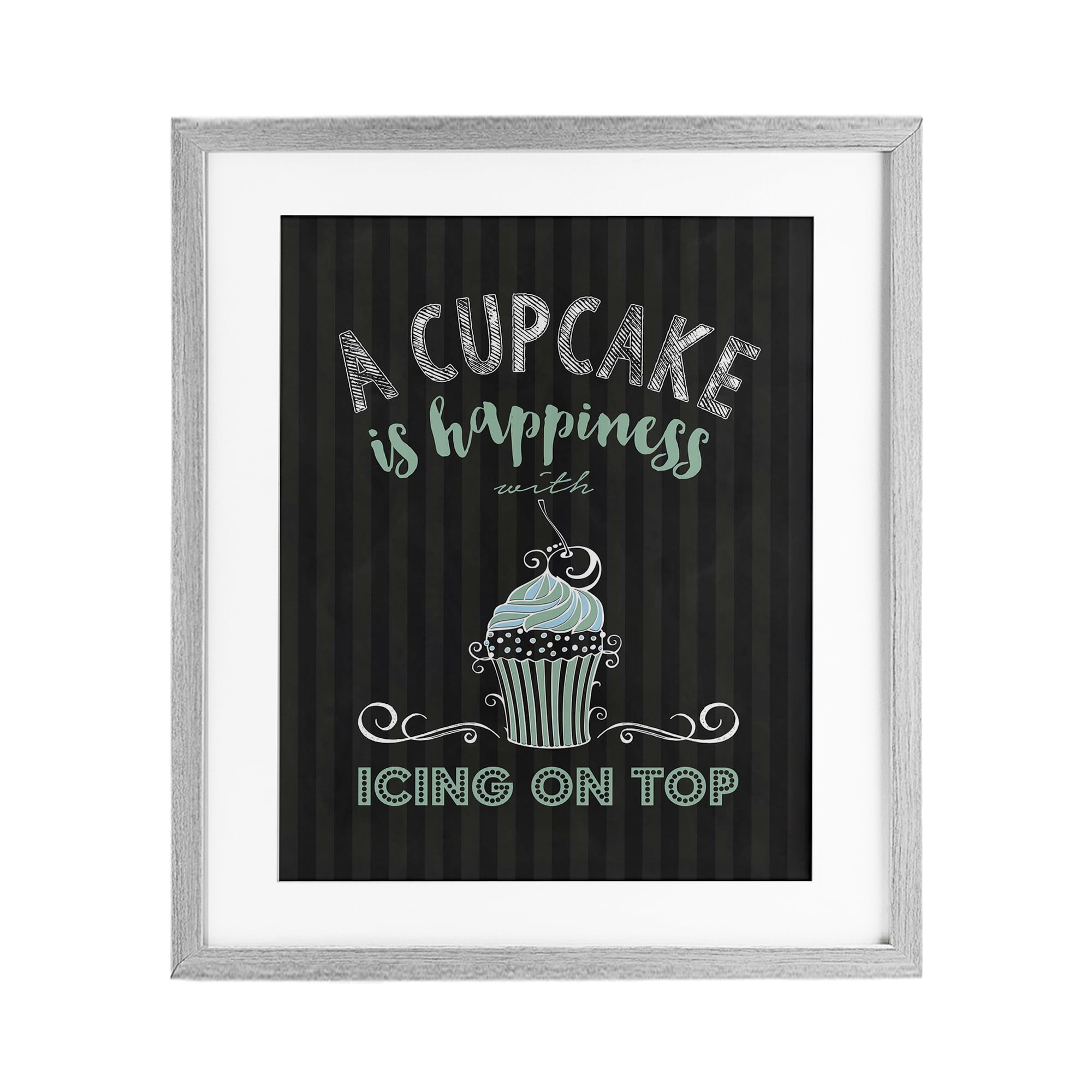 Cupcake Is Happiness with Icing Gray Framed Print Under Glass, design by Lettered and Lined