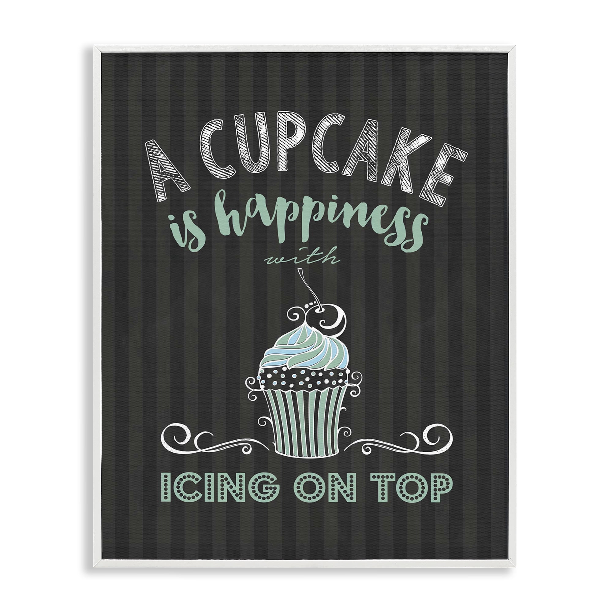 Cupcake Is Happiness with Icing White Framed Giclee Art, design by Lettered and Lined