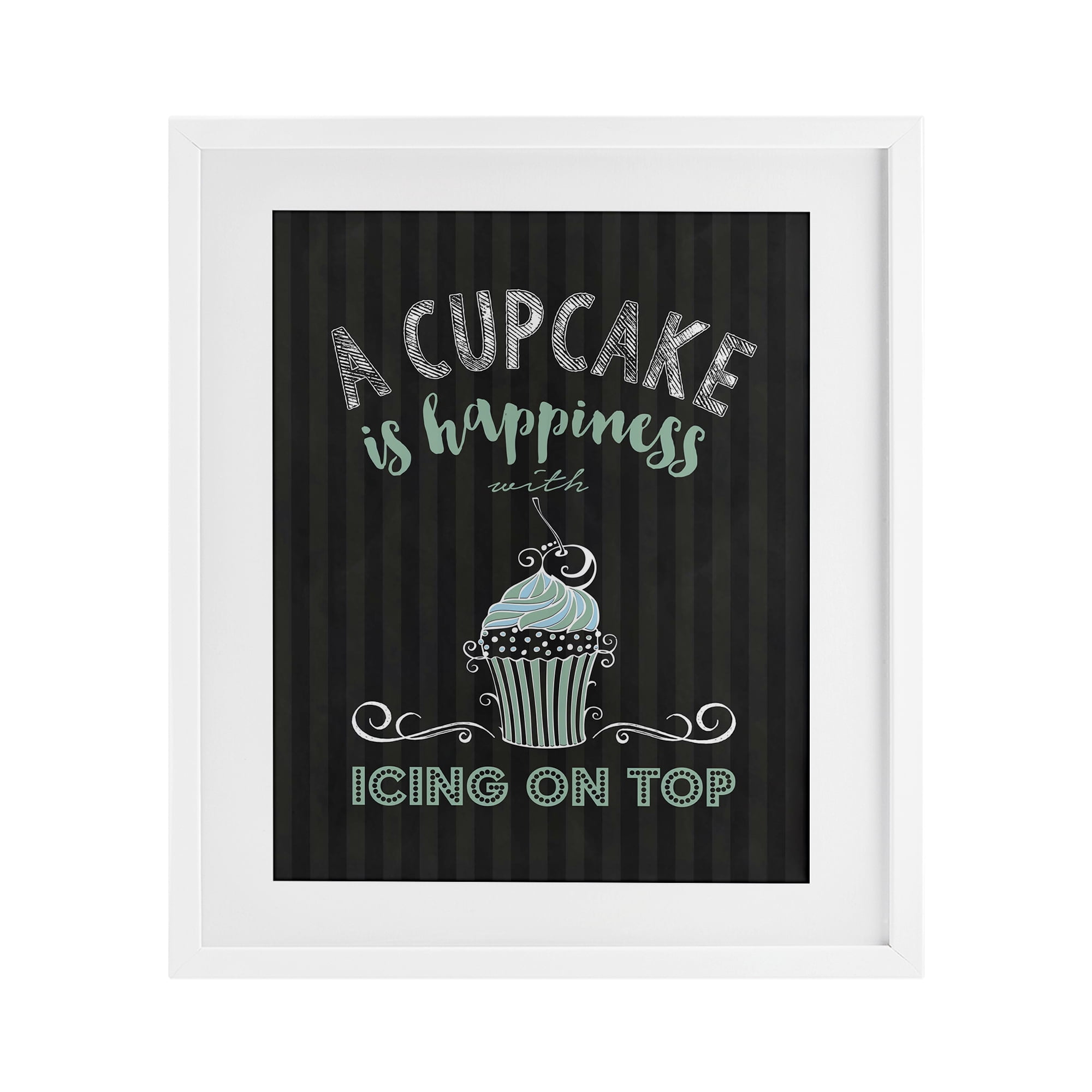 Cupcake Is Happiness with Icing White Framed Print Under Glass, design by Lettered and Lined
