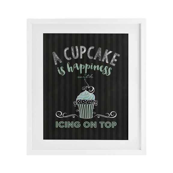 Cupcake Is Happiness with Icing White Framed Print Under Glass, design by Lettered and Lined