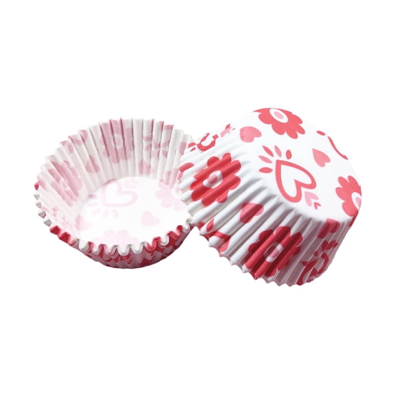 Cupcake Liner Paper Baking Cups With Pleated Sides Floral And Heart Patterns Scalloped Rim For Cupcakes Muffins Desserts Snacks Birthdays Parties Bakeries Dessert Tables And Home Baking