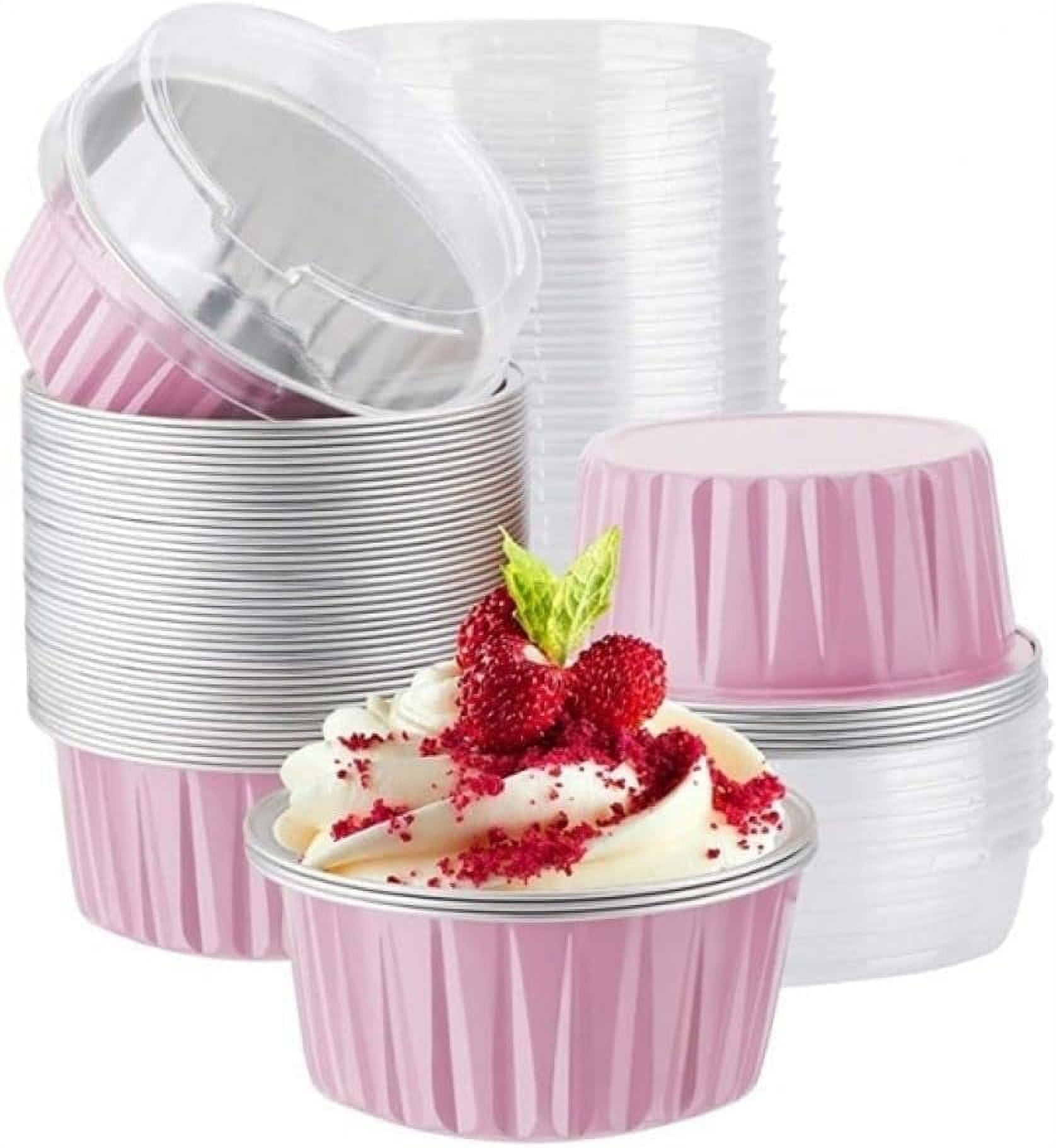 Cupcake Liners with Lids 100Pack 125ml Disposable Aluminium Foil Baking