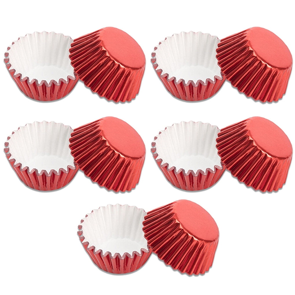 Cupcake Liners Muffin Liners, 100pcs Aluminum Foil Mini Baking Cups Disposable Muffin Tin Cups Dessert Baking Cups Holders Cupcake Wrapper Cups for Wedding Birthday Party, Red - by Viemira