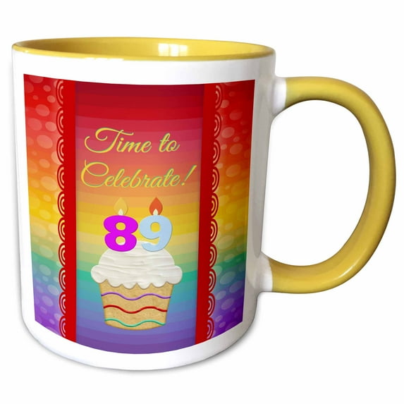 3drose, Cupcake, Number Candles, Time, Celebrate 89 Years Old Invitation, 11oz Two-tone Yellow Mug