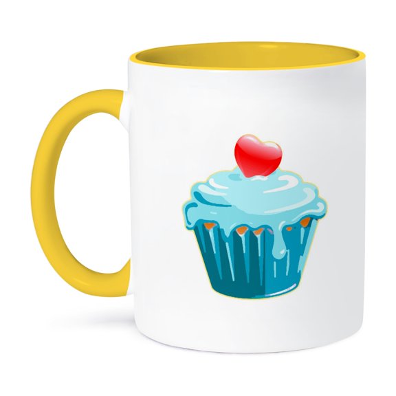 3dRose, Cupcake of Love, 11oz Two-Tone Yellow Mug