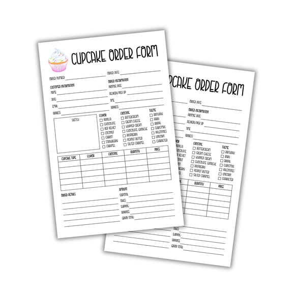 Cupcake Order Form Bakery Treat Baker 50pk 8.5x5.5 Labels Food Allergy Warning How to Store Instruction Cards Client Packaging Baking DIY Decorating Kit