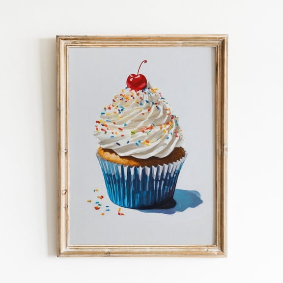 Cupcake Painting Retro Kitchen Wall Art Poster, Stretched Canvas 8x10in