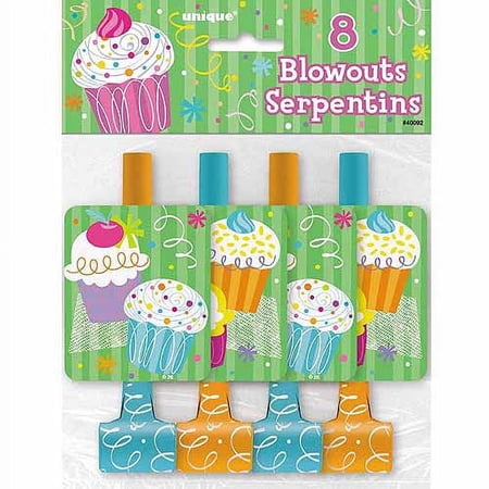 Cupcake Party Blowers, 8-Count
