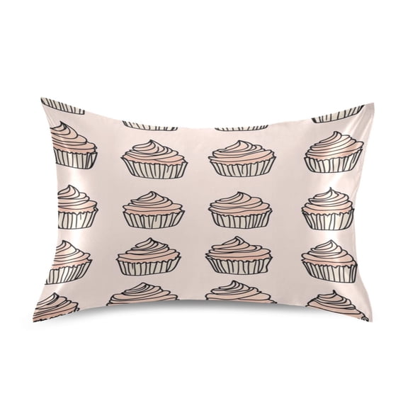 Cupcake Pattern Queen Size Satin Pillowcase 20''x30'' Double-Sided Print Soft Wrinkle Resistant