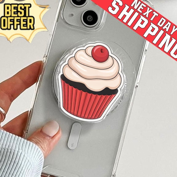 Cupcake Phone Grip, Aesthetic Dessert MagSafe Pop Socket, Cute Bakery Lover Gift, Realistic Cherry Topped Cake Mobile Stand