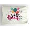 thumbnail image 1 of Cupcake Pillow Sham, Happy Birthday Typography with Festive Balloons Party Kids Joyful Illustration, Decorative Standard Size Printed Pillowcase, 26 X 20 Inches, Multicolor, by Ambesonne, 1 of 2