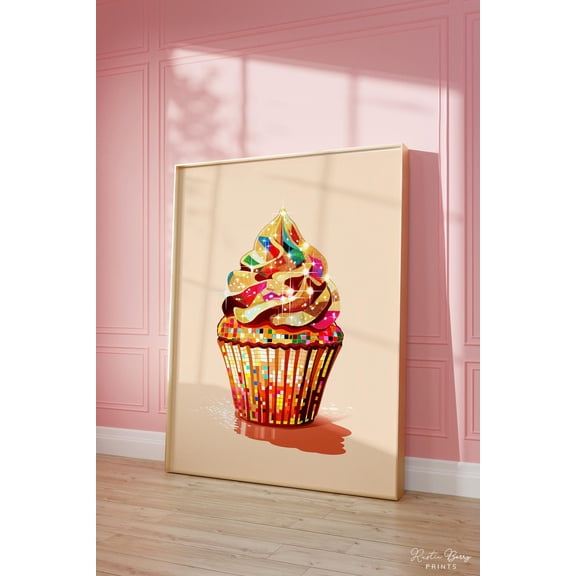 Cupcake Poster Sparkle Kitchen Wall Art Dessert Decor, Unframed Paper Poster 8x10in