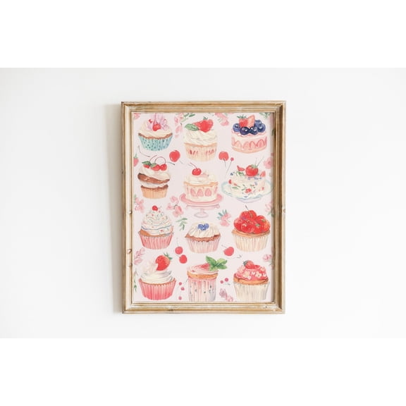 Cupcake Preppy Kitchen Coquette Trendy Retro Wall Picture, Unframed Paper Poster 8x10in