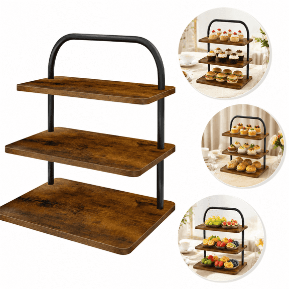 Cupcake Rack, 3-layer Large Cupcake Rack Country Stepped Cupcake Display Rack Square Wooden Dessert Table Display Rack Set Cake Tower Layered Tray Support Suitable for Wedding Birthday Graduation