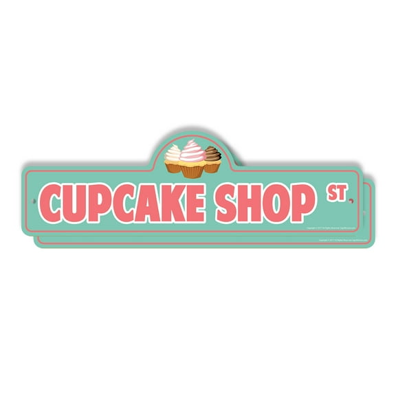 Cupcake Shop (2 Pack) Plastic Street Sign - 6 Inch X 18 Inch Gift Bakery Food Sweet Dessert Cake Icing Treat Party Decor Kids Wedding