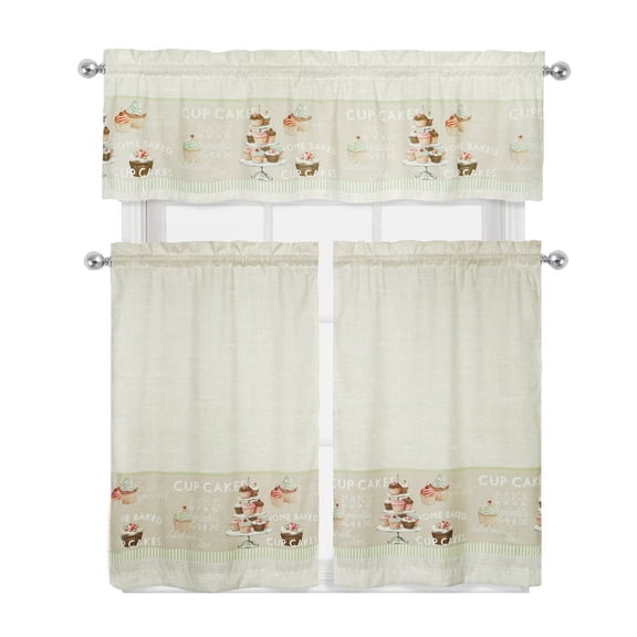Cupcake Shoppe Complete 3 Pc. Kitchen Curtain Tier & Valance Set
