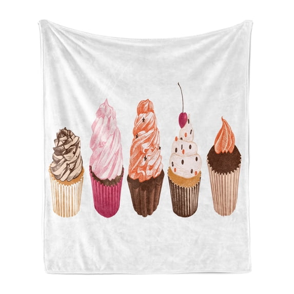 Cupcake Soft Flannel Fleece Blanket, Different Flavored Cakes Kitchen Pastry Cafe Theme Buttercream Tasty Dessert Print, Cozy Plush for Indoor and Outdoor Use, 60" x 80", Multicolor, by Ambesonne