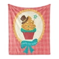 thumbnail image 1 of Cupcake Soft Flannel Fleece Blanket, Happy Birthday Calligraphy on Yummy Tartan Background Whipping Cream and Frosting, Cozy Plush for Indoor and Outdoor Use, 60" x 80", Multicolor, by Ambesonne, 1 of 5