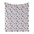 thumbnail image 1 of Cupcake Soft Flannel Fleece Blanket, Valentines Lovers Muffins with Romantic Roses Cherry on Polka Dot Retro Background, Cozy Plush for Indoor and Outdoor Use, 50" x 60", Multicolor, by Ambesonne, 1 of 5