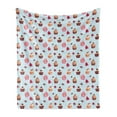thumbnail image 1 of Cupcake Soft Flannel Fleece Blanket, Valentines Lovers Muffins with Romantic Roses Cherry on Polka Dot Retro Background, Cozy Plush for Indoor and Outdoor Use, 60" x 80", Multicolor, by Ambesonne, 1 of 5