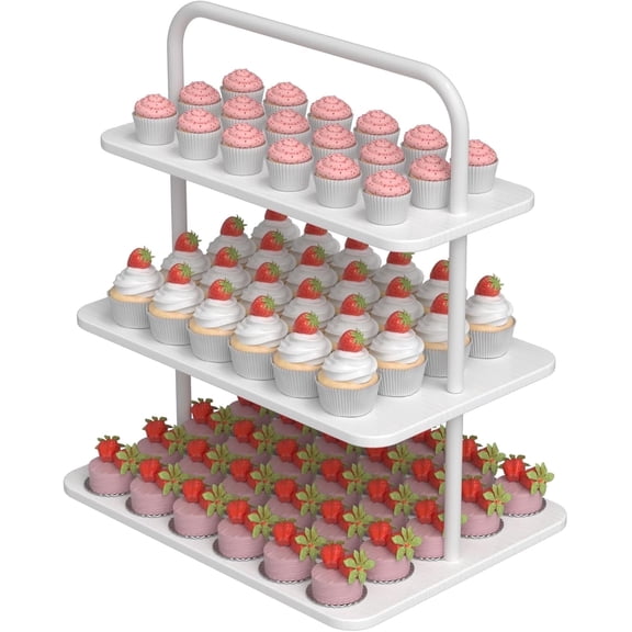 Cupcake Stand, 3-Tier Dessert Stand for 68 Cupcakes, Wood & Metal Tower Display Premium Holder Dessert Tree Tower for Wedding Graduation Birthday Christmas Party, Serving Tray, White