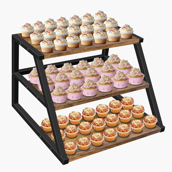Cupcake Stand, 3 Tier Large Cupcake Stand for 50 Cupcakes Rustic Cupcake Display Stand Square Wood Dessert Table Display Set Cupcake Tower Tiered Tray Stand for Wedding Birthday Graduation