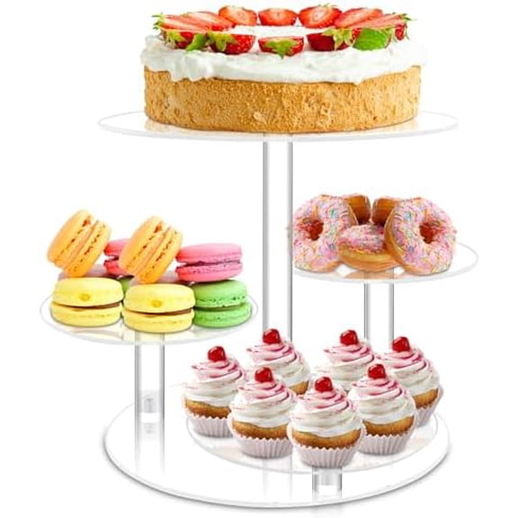 Cupcake Stand, 4 Tier Acrylic Cake Stand, Round Cake and Cupcake Stand Combo, Clear Tiered Cupcake Tower Stands for 50 Cupcakes, Cake Display Tree Stand for Wedding Birthday Party