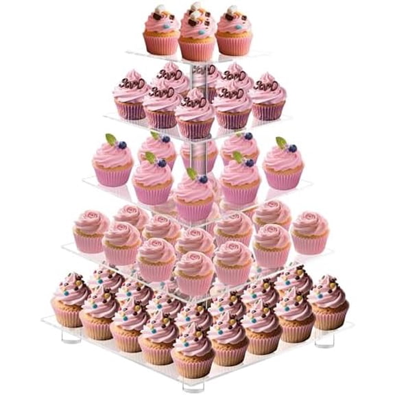Cupcake Stand,5 Tier Large Cupcake Holder, Square Cupcake Tower Tree, Clear Cupcake Stand, Dessert Pastry Display Stand for Wedding, Party, Birthday