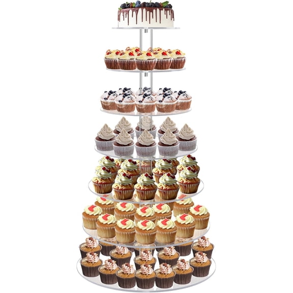 Cupcake Stand, Acrylic Cupcake Tower Tree, 7 Tier Large Cupcake Holder for Pastry, Clear Cupcake Dispaly Stand for Party, Wedding, Baby Shower