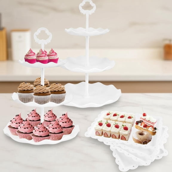 Cupcake Stand Dessert Table Display Set, Tier Plastic Cake Stand Holder, Dessert Serving Tray Cookie Platter Rack Tower for Tea Party Wedding