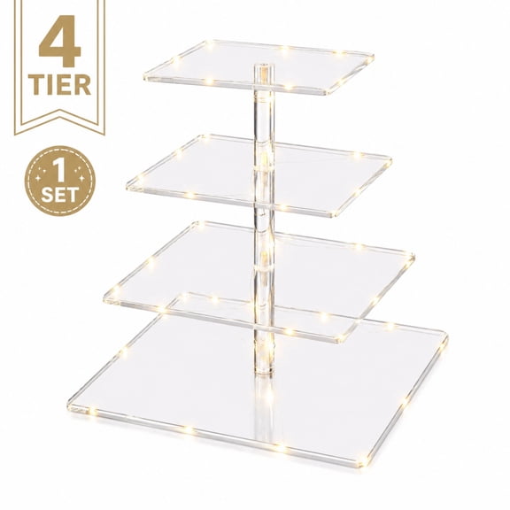 Cupcake Stand with LED String Light, 4 Tier Acrylic Cupcake Tower Display Cup Cake Stand for Birthday, Dessert Shelves for Party, Wedding, Baby Shower