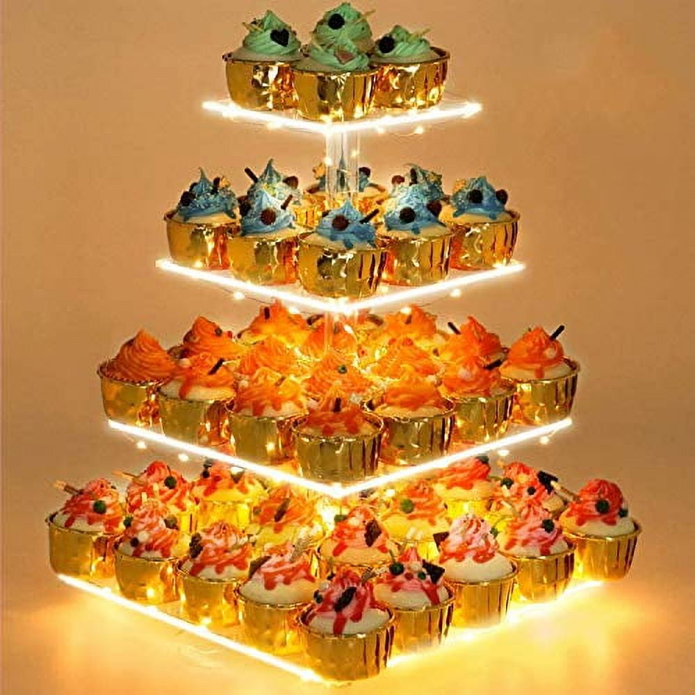 4-Tier Clear Acrylic Cupcake Stand with LED Lights
