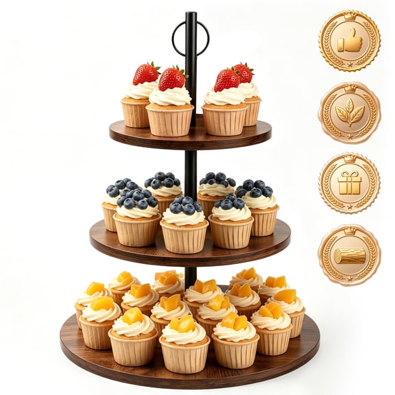 Cupcake Stand, Qissep 3 Tier Cupcake Stand for 50 Cupcakes, Wood Cake Stands, Cupcake Holder, Round Tiered Tray Stand for Wedding Birthday Baby Shower