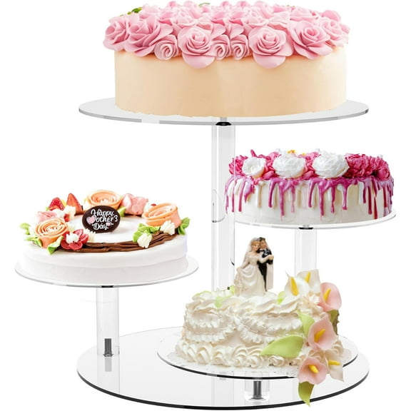 Cupcake Stand, Round Cake Stand, 4 Tier Cupcakes and Cakes Comb for 8-12 Inch Cakes, Tiered Cupcake Tree Tower, Clear Dessert Display Stand for Dessert Table Wedding Birthday Party