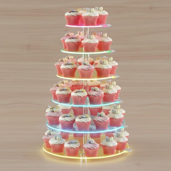 Cupcake Stand - Tier Round Cupcake Tower with Rechargeable LED Light - Cupcake Holder - Cup Cake Stand with light - Clear Acrylic Dessert Display Stand