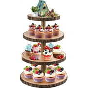 Cupcake Stand Wood Dessert Stands 4 Tier Cupcake Tower Large Cupcake Display Stand Rustic Cupcake Tier Stand for Woodland Baby Shower Decorations/Wedding/Birthday/Party/Farmhouse Decor