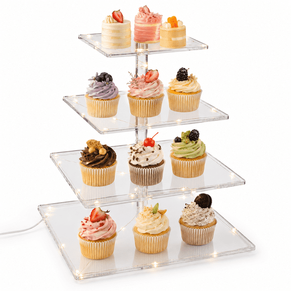 Cupcake Stand with LED String Light 4 Tier Dessert Stand,Dessert Shelves for Party Display Cup Cake Stand for Birthday Wedding Party Decor