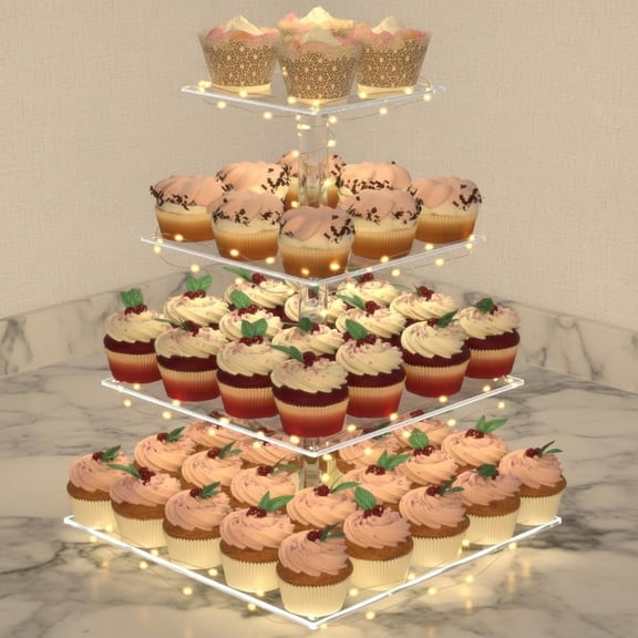 Cupcake Stand with Lights, Tier Cupcake Holder, Light Up Cupcake Stand, Dessert Table Display Set for Weddings, Christmas, Parties
