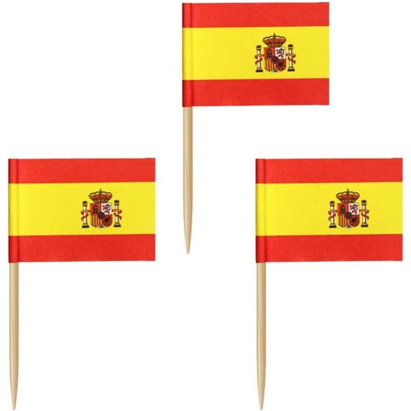 Cupcake Topper 100PCS Disposable Fruit Pick National Flag Toothpicks for Appetizers Cocktail Cake Steak Decorative Spain Flag Style Cupcake Toppers
