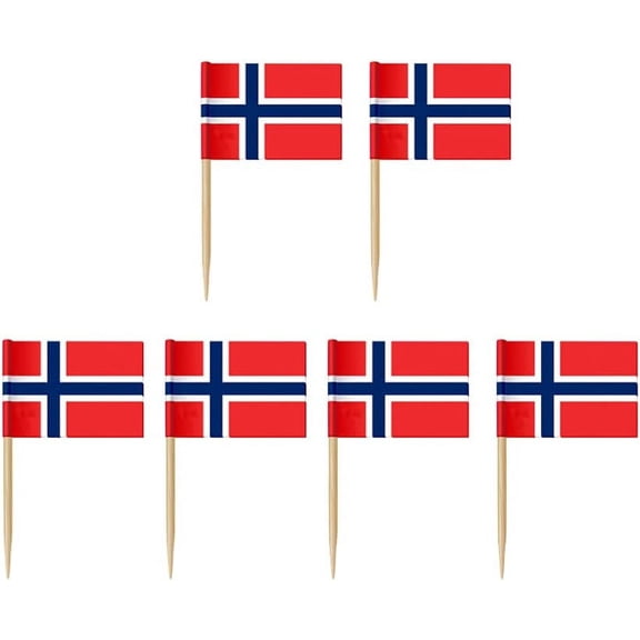 Cupcake Topper 100PCS Norway Flag Toothpick Norwegian Flag Picks Cupcake Toppers Flags Cocktail Toothpick Fruit Dessert Picks Cake Decoration for Bar Party Cupcake Decorating