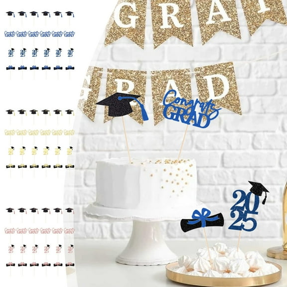 Cupcake Topper Graduation Decor - Paper and Wood Material, Hygienic Design for Easy Maintenance, Dessert Party Decoration Supplies, Topliu