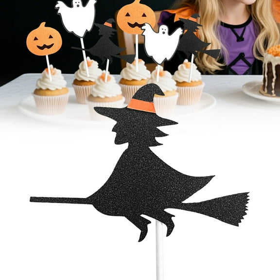 Cupcake Toppers, 1 Pc Ghost Boo Theme Cake Cupcake Picks, Cake Topper, Black Glitter Castle Cake Topper, Witch Topper, Pumpkin Bat Cake Decorations Ghost Cake Pick for Birthday Party Supplies